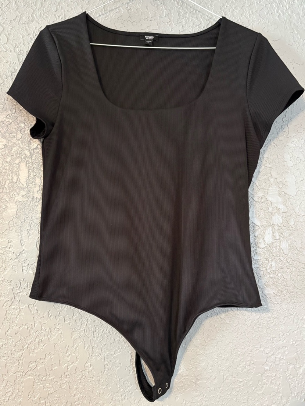 Express Black Ribbed Body Contour Short-Sleeve Bodysuit